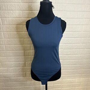 House Of Harlow 1960 Sz M Womens Long Sleeve Crew Neck Knit Bodysuit Blue Basic